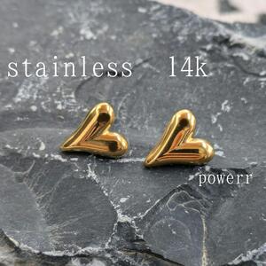 14k ステンレス ゴールド ピアス ハート アクセサリー ぷっくり Heart