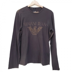 アルマーニジーンズ ARMANIJEANS 長袖Tシャツ サイズM - ダークブラウン×ライトブラウン メンズ クルーネック トップス