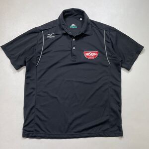 255 美品 MIZUNO ミズノ ゴルフ 半袖 ポロシャツ NISSIN GROUP 企業ロゴ 日清 サイズL ブラック GOLF 黒 SOLAR CUT ロゴ刺繍 40930H