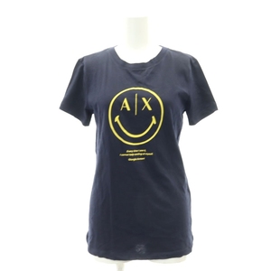 アルマーニエクスチェンジ A/X × スマイリーワールド 半袖クルーネック Tシャツ カットソー プリント XS 紺 黄色 /MI ■OS レディース