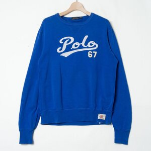 【1円スタート】POLO RALPH LAUREN ポロ ラルフローレン サイズM クルーネック プルオーバー スウェット USED加工 ブルー メンズ 裏起毛