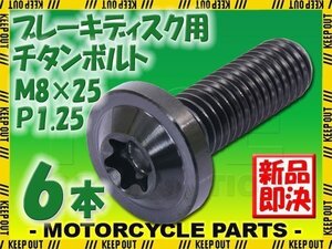 メール便OK！M8×25 P1.25 チタンボルト ブレーキディスクボルト 6本セット 8mm 25mm ピッチ1.25 ヤマハ FZS1000 フェザー V-Max1200