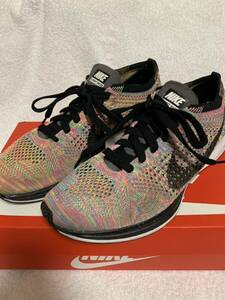 国内正規 NIKE FLYKNIT RACER DARK GREY/BLUE GLOW/PINK FOIL/BLACK MULTI フライニットレーサー ピンクマルチレインボー US9.5 27.5cm