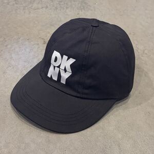 【USA製】90s DKNY ダナキャランニューヨーク キャップ 帽子 メンズ Free 黒/BLACK ロゴ プリント アメリカ製 古着 USED 正規 vintage 希少