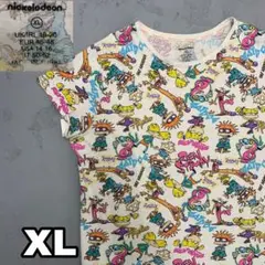 HA186【キャラT】ニコロデオンキャラクター　アメコミ　半袖　総柄　Tシャツ