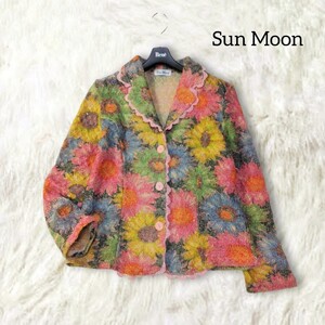 25 【Sun Moon】 カラフル 花柄 フラワー 総柄 ジャケット 派手 レース ヴィンテージ レトロ 古着 個性的 シアー サンムーン レディース