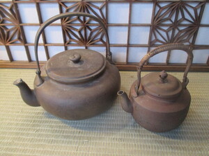 《和》煎茶道具 茶道具 やかん2点セット 銅器 薬缶 茶器 銅製 湯沸し 急須 在銘刻印有（開明堂）