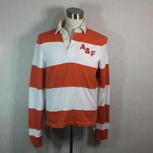 B041▼Abercrombie & Fitch◆Orange/白ボーダーラグシャツ◆S