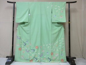 1円 良品 正絹 着物 訪問着 式典 和装 和服 吹き寄せ 花唐草 蝶 花柄 高級 袷 身丈157cm 裄68cm【夢職】★★★