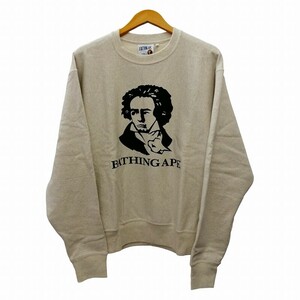 未使用品 アベイシングエイプ A BATHING APE タグ付き CLASSIC RELAXED FIT CREWNECK SWEAT ベートーベン ロゴ 復刻 灰色 グレー L