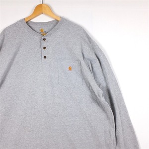 Carhartt カーハート ヘンリーネック長袖ポケット付きTシャツ メンズUS-2XLサイズ 杢グレー ワーク K128 ロンT t-2309n