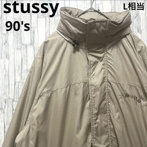 stussy オールド ステューシー ナイロンジャケット フルジップ S 長袖 シンプルロゴ ワンポイントロゴ 90s 90年代 フーディ ドローコード