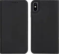 【在庫処分】Ｈａｖａｙａ iPhone XS ケース iphone X ケース iphoneXスマホケース 手帳型 本革 耐衝撃 耐久性 耐摩擦 カード収納 高級牛革 レザー マグネット(いphone10/アイホン10s 5.8インチ)-ブラック