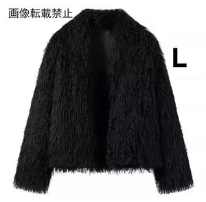 black vintage ヴィンテージ レトロ ファー コート アウター Lサイズ レディース ★ZARA 好きな方に★2024 A/W 冬新作 新品未使用★