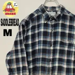 usa古着 SADDLEBREAD ネルシャツ　M ネイビー　ホワイト　チェック