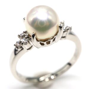 1円〜!!TASAKI(田崎真珠)▲Pt900 天然ダイヤモンド/アコヤ本真珠リング▲J 約3.9g 約7.5号 diamond pearl ring 指輪 EB0/EB0 C102