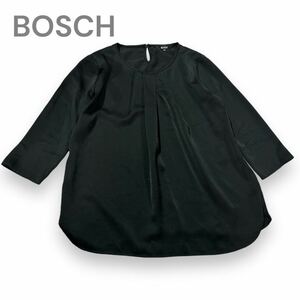 BOSCH ボッシュ　タックブラウス　プルオーバー　とろみ　ブラウス　黒 トップス　七分袖