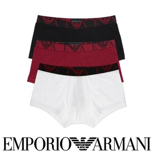 EMPORIO ARMANI エンポリオアルマーニ ボールドモノグラム 前閉じ ボクサーパンツ メンズ 3枚組 54077157 ワインレッドセット S