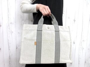 美品 HERMES エルメス ニューフールトゥMM トートバッグ ハンドバッグ バッグ キャンバス グレー A4収納可 メンズ 79783Y