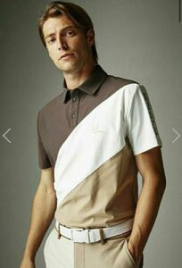 1PIU1UGUALE3 GOLF DIAGONAL STRIPES S/S POLO WHITE/BEIGE/BROWN ダイアゴナルストライプポロシャツ　定価31,900円