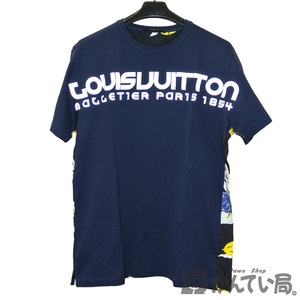 21230 LOUIS VUITTON【ルイ・ヴィトン】Tシャツ 半袖 ネイビー系 ロゴ 花柄 コットン×レーヨン サイズ：XL メンズ【中古】USED-AB