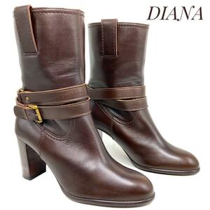 ☆即決・送料無料☆【未使用・展示品】DIANA ダイアナ レザーショートブーツ 茶 ブラウン 22cm ブーツ カジュアル 本革 本皮 レディース