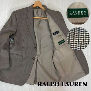 ☆ LAUREN RALPH LAUREN☆千鳥格子 2つボタン シングル ウール テーラードジャケット ブレザー サイズ40 茶 ブラウン M〜L相当 古着