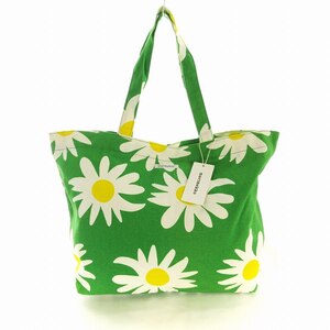 未使用品 マリメッコ marimekko タグ付き ラカスター エイ ラカスタ RAKASTAA EI RAKASTA トートバッグ 花柄 ロゴ 緑 グリーン /EE レディ