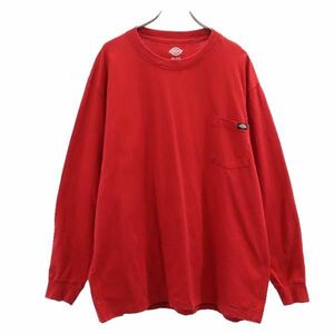 ディッキーズ 長袖 Tシャツ 2XL レッド系 Dickies ロンT ポケT メンズ