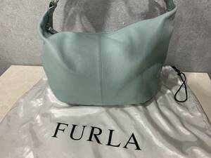 1円～ FURLA フルラ レザー シルバー金具 ワンショルダーバッグ 肩掛け 手提げかばん レディース 水色系