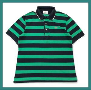 2241◆LACOSTE ラコステ◆ワニワッペン ボーダー柄 コットン 半袖 ポロシャツ ネイビー×グリーン 3