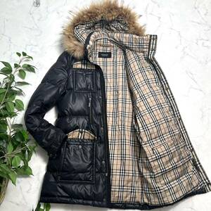 バーバリーブラックレーベル ダウンコート ロングコート ダウンジャケット フード 3way メンズM ノバチェック 黒 BURBERRY BLACK LABEL