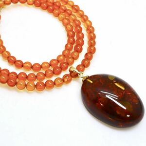 ＊K18天然本琥珀ネックレス＊j 約6.0g 約42.0cm コハク アンバー amber necklace jewelry DF0/DG0