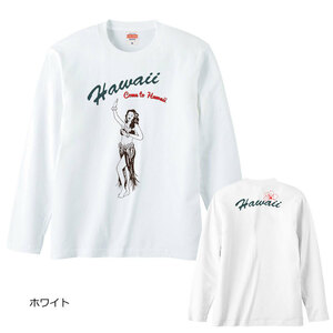 レディースL対応(タグ表記M)/ホワイト【tl096】*Hawaiiダンシングフラガール*男女兼用/長袖/Ｔシャツ/フラダンス/ハワイアン/送料無料