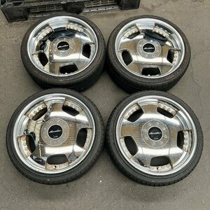 タイヤ付き社外ホイール4本　WORK Euroline DH(ワーク ユーロライン)　メッキ　17×7.5JJ　+40　114.3　4/5穴　195/40R17　2023年製　5ミリ