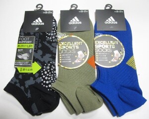 *送料無料*新品*アディダス*ソックス3足*25-27㎝*FOOT SUPPORT足底滑り止め(1足)/土踏まず強力サポートテーピング仕様(2足)*adidas