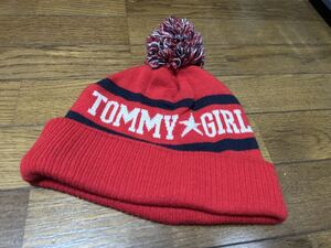 トミーガール TOMMY GIRL ニット帽 ビーニー ボンボン 赤 レッド