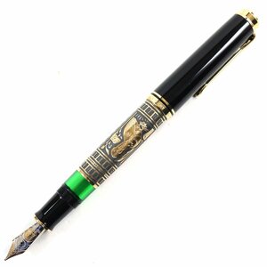 極美品○ペリカン ビッグトレド M900 AG925 ペン先18K Mニブ ロゴ刻印 装飾彫金 万年筆 ブラック系 ゴールド ケース付 独製 総重量40.3ｇ