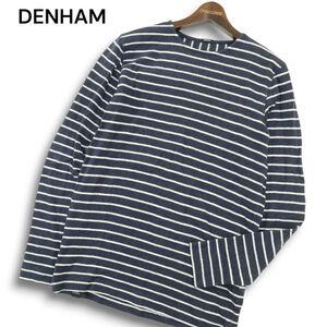 DENHAM デンハム 秋冬 ハサミ ロゴ★ 切替 ボーダー ニット セーター Sz.S　メンズ ネイビー　A4T09934_9#K