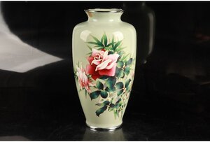 [URA]安藤七宝/七宝薔薇菊花文花瓶/31cm・約2372g/5-s10-215(検索)骨董/花器/花入/花生/壷/中国/古玩/唐物