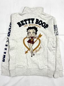 BETTY BOOP ベティ・ブープ コラボ 刺繍 裏毛 ハーフジップ プルオーバー スウェット BBB-2456 オートミール アイボリー Sサイズ