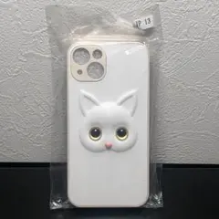 立体猫ちゃんアイフォンケース・iPhone13・シリコン・イエロー、ホワイト