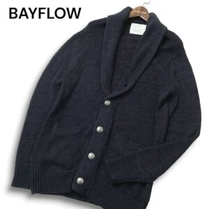 BAYFLOW ベイフロー 秋冬 コンチョボタン★ ショールカラー ニット カーディガン Sz.4 メンズ ネイビー　C4T11240_C#N