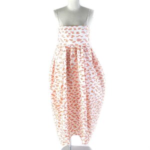 極美品△CECILIE BAHNSEN セシリーバンセン JILLY DRESS 花柄 フィルクーペドレス ノースリーブ ワンピース オレンジ ホワイト UK14/US10