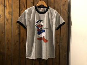 新品★ドナルドダック　ビンテージスタイル　霜降り　リンガーTシャツ★マンガ/アニメーション/カリフォルニア/GRY