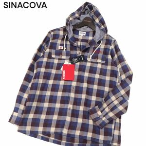 未使用★ SINACOVA シナコバ 通年 ロゴ刺繍&ワッペン★ 長袖 チェック シャツ パーカー Sz.L　メンズ 日本製 定価2.7万　I4T00665_2#C