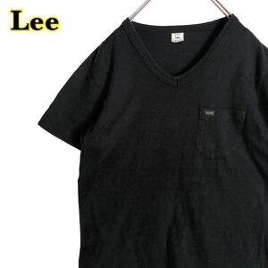 Lee リー　半袖Tシャツ　無地　Vネック　胸ポケット　黒　Sサイズ　【AY0723】