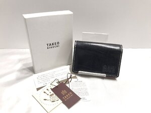 ■【YS-1M】 未使用 ■ タケオキクチ 財布 ■ ミニ 2つ折り タンレザー ネイビー 濃紺系 7.5cm×10.5cm ■ イタリア製 【同梱可能商品】■D