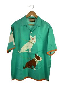 GUCCI◆silk twillshirt with DOG/半袖シャツ/46/シルク/BLU