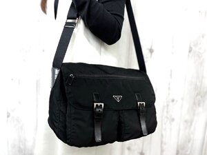 極美品 PRADA プラダ テスート ショルダーバッグ バッグ ナイロン×レザー 黒 メンズ 77816